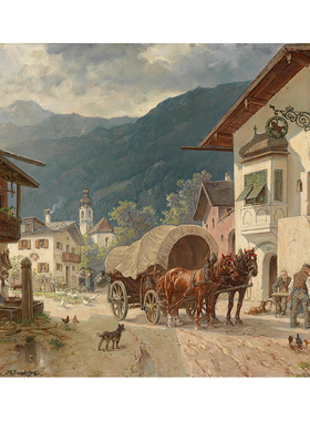 Stopping at the Coaching Inn 动物风景油画 装饰画 室内