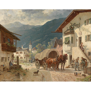 Stopping at the Coaching Inn 动物风景油画 装饰画 室内