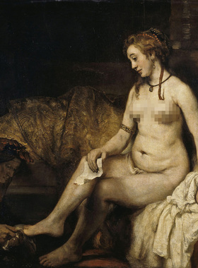 伦勃朗沐浴的芭丝谢芭古典油画裸体人物欧洲风卧室客厅挂画收藏品