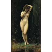 人物油画世界名画卧室民宿酒店挂画 喷泉 柯罗 黛安娜沐浴