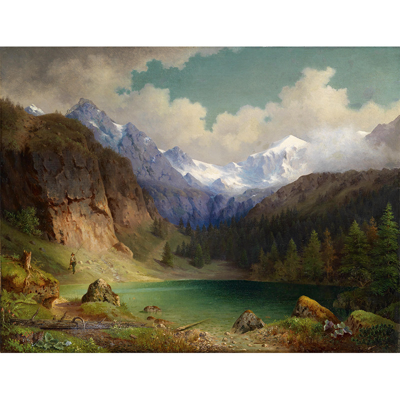 view of a mountain lake 风景油画 装饰画居家室内酒店会所