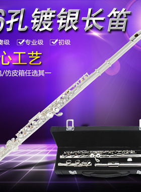 初学演奏级长笛 16孔E键闭孔长笛镀银长笛 西洋管乐器乐器笛子