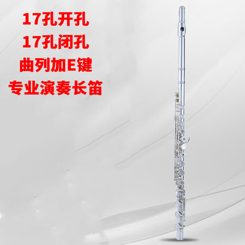 17开孔闭孔长笛管乐器 白铜E键C调曲列式附E键镀银初学考级演奏
