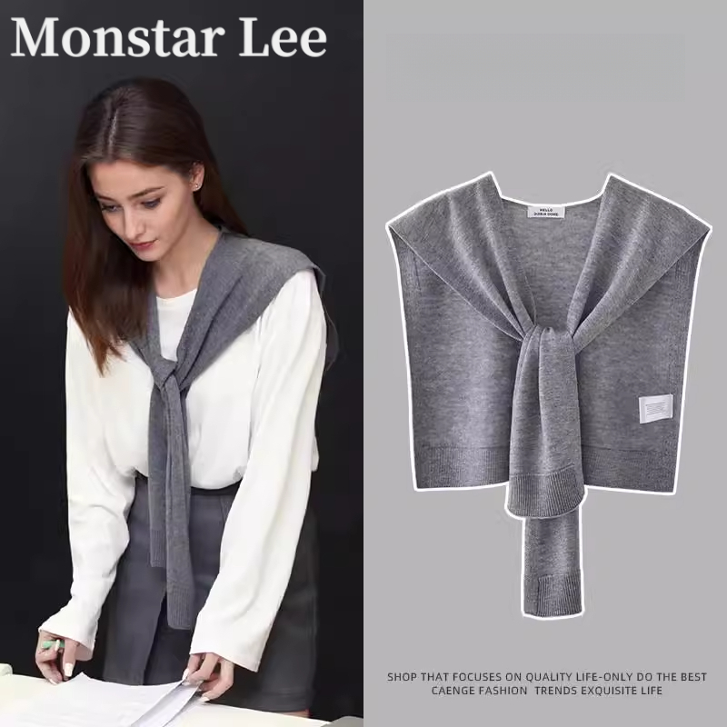 Monstar Lee春夏针织披肩外搭女2025新款办公室空调房灰色小坎肩