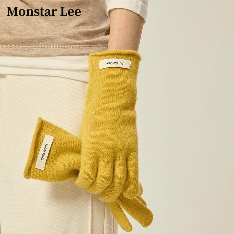 Monstar Lee手套女冬季保暖多巴胺针织毛线分指可触屏骑行防寒秋