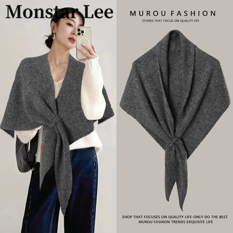 Monstar Lee慵懒出街含羊毛三角围巾女秋冬护颈保暖围脖纯色披肩
