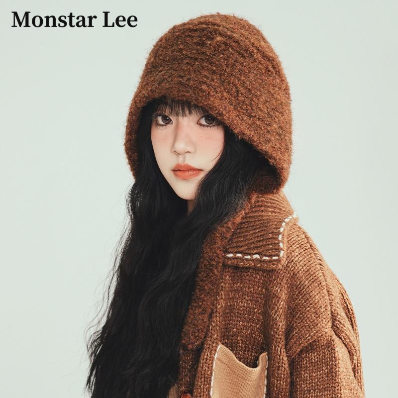 Monstar Lee帽子女秋冬针织毛线帽保暖羊羔绒冷帽巴拉克拉法帽