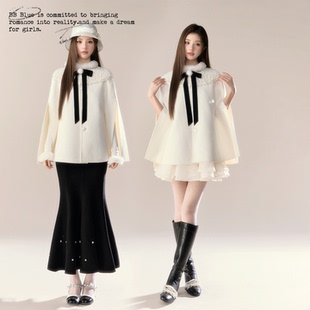 BB BLUE/绒雪千金/法式毛呢斗篷外套女2025新款高级感富家千金风