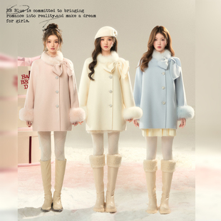 BB BLUE/苏黎世初雪/真狐狸毛100全羊毛大蝴蝶结高级感双面呢外套