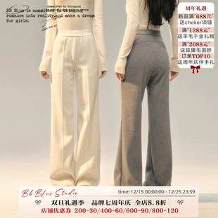 BLUE 气质高级感直筒长裤 原创设计 百搭加绒针织裤 冬季