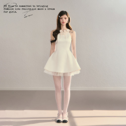 BBBLUE/玫瑰物语/千金公主裙光泽缎面芭蕾风无袖生日裙年会轻礼服