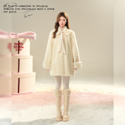 BBBLUE/芬兰雪貂/韩系高级感皮毛一体25年新款环保仿貂皮草外套女