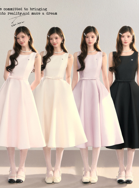 BBBLUE/千金礼赞/蝴蝶结U领法式赫本千金风收腰无袖礼服生日长裙