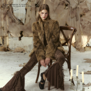 美拉德穿搭环保皮草毛毛茸茸外套女冬季 原创设计 泰迪熊 BLUE