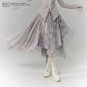 高腰a字碎花半身裙女秋冬小众不规则长纱裙子 原创设计 BLUE