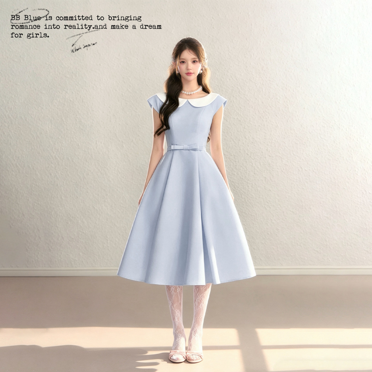 BB BLUE/温莎小姐/法式收腰显瘦氛围感娃娃领赫本高级气质连衣裙