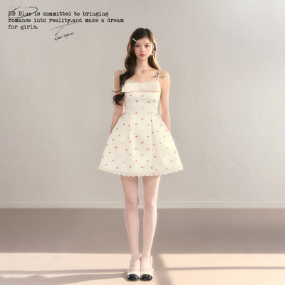 BBBLUE原创设计2.24八折上新/玫瑰茶歇/蝴蝶结印花设计吊带连衣裙