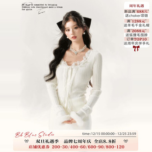 蕾丝针织上衣 纯欲系公主 原创设计 公主气质氛围感秋冬 BLUE