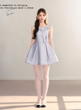 BBBLUE/世家小姐/法式高级感无袖连衣裙女miu系千金A字裙生日礼服