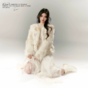 外套女冬季 BLUE原创设计 中古小香风仿貂皮毛一体皮草毛毛短款