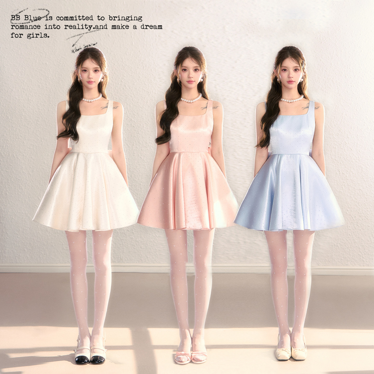 BBBLUE/闪闪公主/高级感生日战袍千金风A字蝴蝶结细闪吊带连衣裙