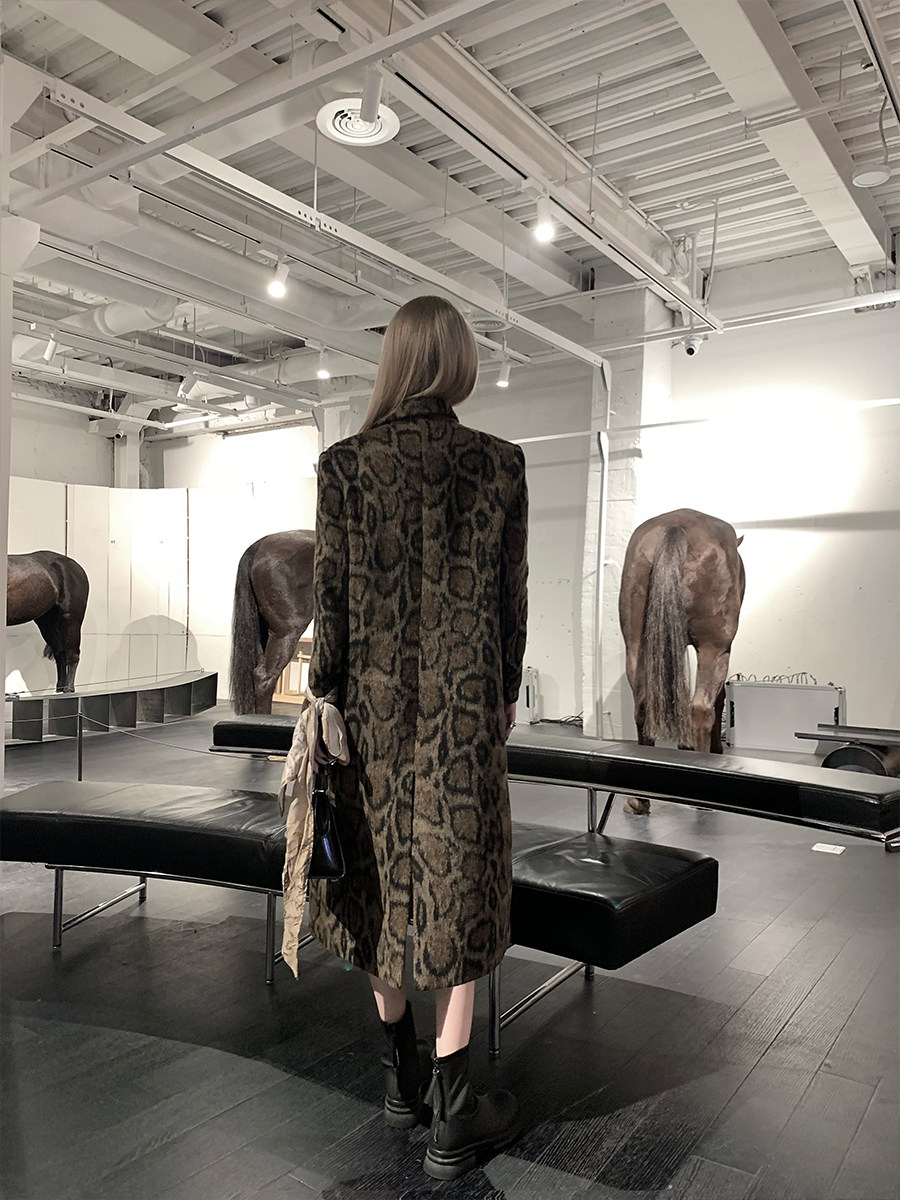 BB BLUE小众先锋豹纹马场呢大衣高级显瘦版型呢大衣,女装/女士精品,皮草,淘宝优惠券,粉丝福利购,淘宝优惠卷