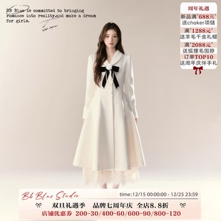 气质收腰贵气长款 韩系双面毛呢大衣女新款 山茶箴言 外套 BLUE