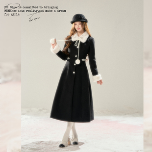 BB BLUE/北欧冬日/赫本千金风毛呢大衣高级氛围感收腰长款外套女