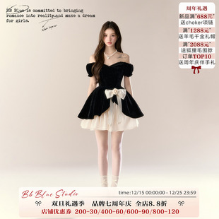 连衣裙丝绒宴会精致小礼裙 黯夜序曲早秋高级感巨好看法式 BLUE