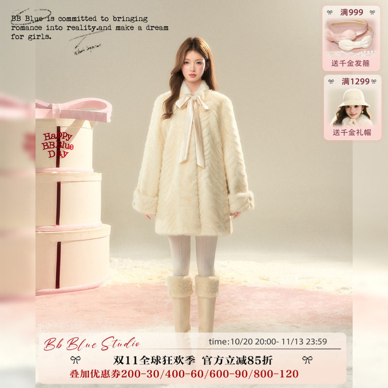 BBBLUE/芬兰雪貂/韩系高级感皮毛一体25年新款环保仿貂皮草外套女