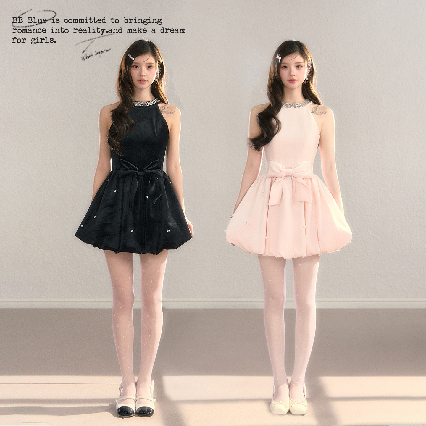 BB BLUE/高光时刻/挂脖无袖轻奢气质甜美风设计感蓬蓬裙礼服裙女