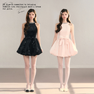 挂脖无袖 高光时刻 轻奢气质甜美风设计感蓬蓬裙礼服裙女 BLUE