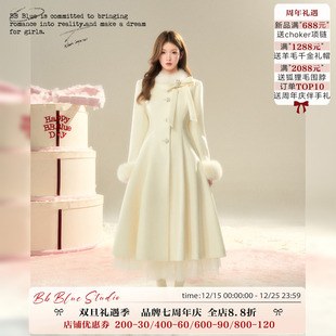 新色赫本千金风蝴蝶结长款 2025年新款 收腰大衣女 冰岛情书 BBBLUE