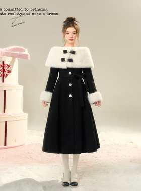 BB BLUE/奥黛丽赫本/富家千金斗篷披肩法式赫本风气质毛呢外套女