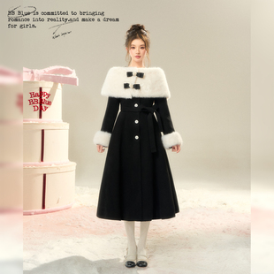 BB BLUE/奥黛丽赫本/富家千金斗篷披肩法式赫本风气质毛呢外套女