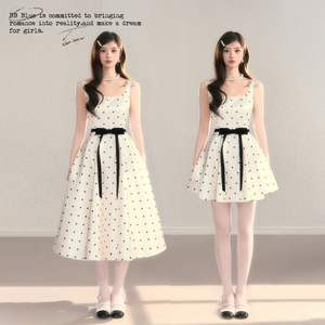 BBBLUE/心动波点/法式复古波点收腰设计感高级优雅A字礼服连衣裙