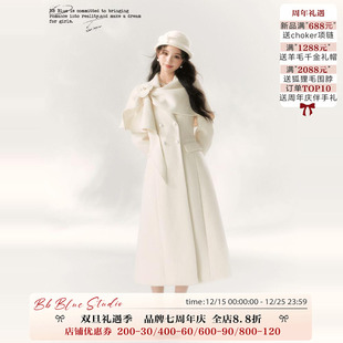 白色蝴蝶兰披肩大衣 原创设计 秋冬白月光高级感一件过冬 BLUE