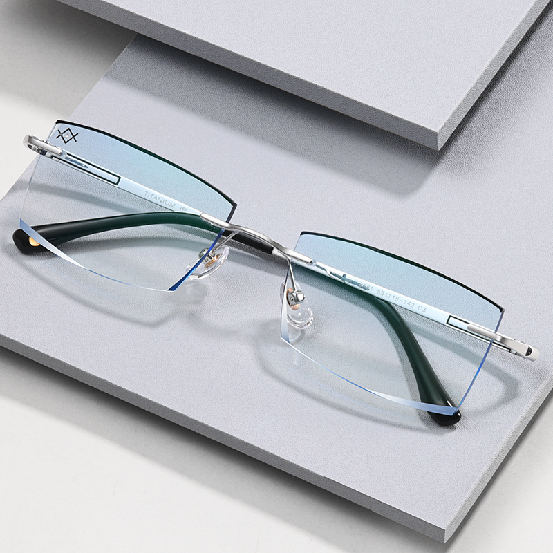 超轻纯钛无边框眼镜男配大脸有度数加散光镶边钻切近视防蓝光眼睛
