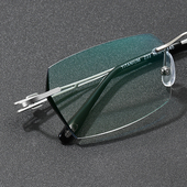 纯钛斯文无框眼镜近视男可配有高度数无边框切边韩版 超轻大脸显薄