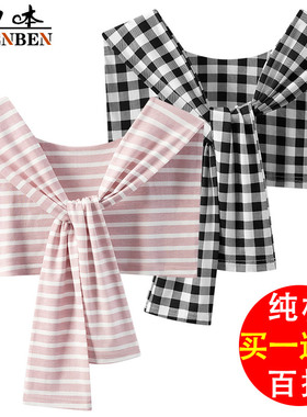 女士条纹格子披肩假领子