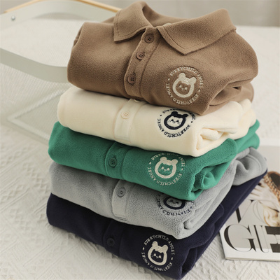 渺儿妈童品 儿童秋冬季加绒卫衣男女童加厚翻领打底衫摇粒绒POLO