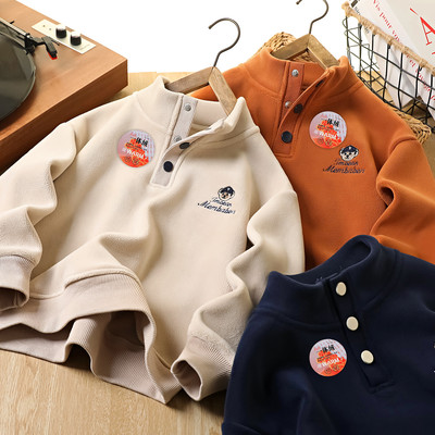 渺儿妈童品 男童立领加绒卫衣冬季新款中大童半开领加厚保暖上衣