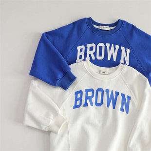 渺儿妈童品 2026春秋新款男童长袖卫衣儿童字母圆领打底衫上衣