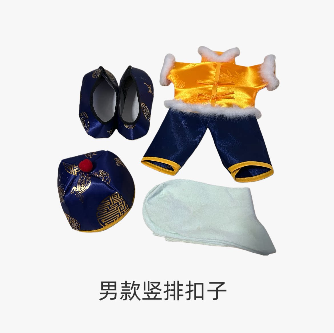 英灵5件套鞋帽袜子古典织锦缎唐服工艺娃娃男女衣服颜色随机发