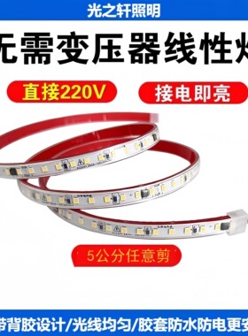 免驱动led220v硅胶软灯带无主灯设计防水自粘超亮家用线形灯洒柜