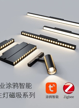 涂鸦zigbee智能磁吸轨道灯客厅无主灯照明预埋无边框led泛光格珊