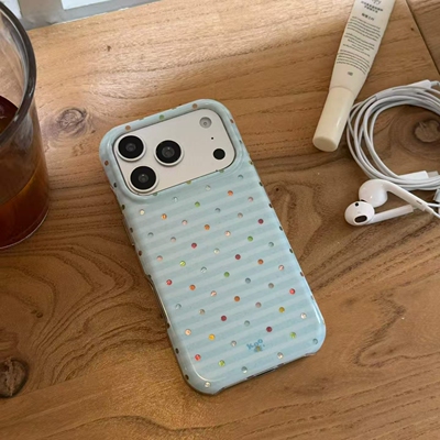 韩系蓝条纹波点iPhone全包防摔壳