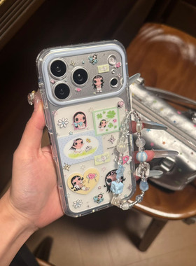韩系ins透明拼贴四叶草小玉适用苹果17promax手机壳iphone16pro新款15卡通14高级感13女17全包防摔保护套链条