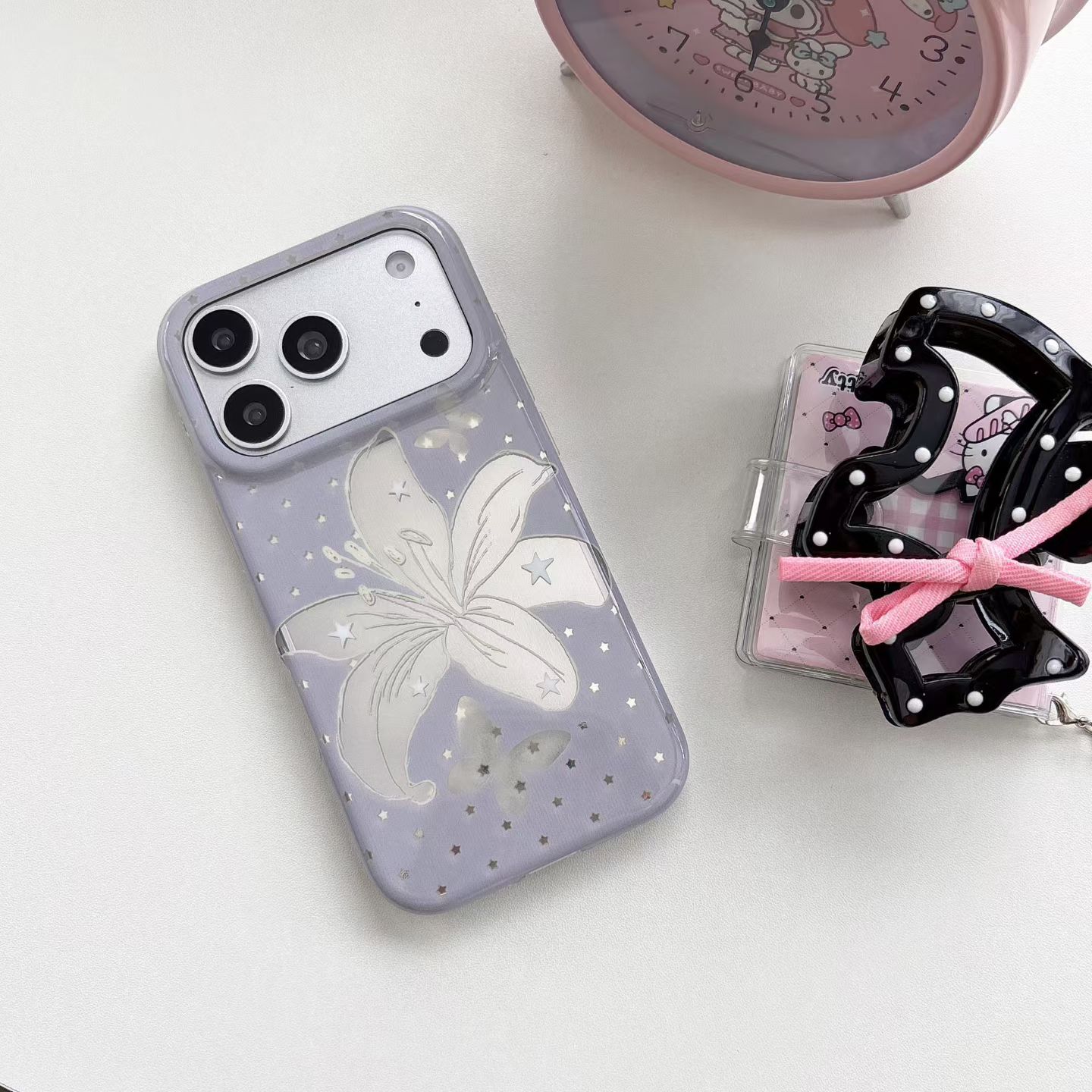 韩系ins紫色镜面百合花适用苹果17promax手机壳iphone16pro新款15个性创意14高级感13女款17全包防