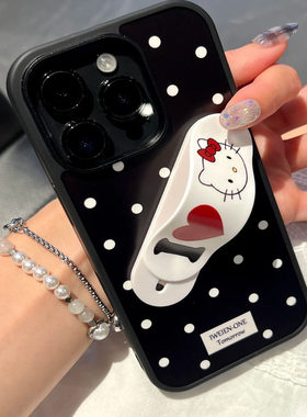 小众黑底白波点创可贴适用苹果16promax手机壳16新款iphone15pro可爱14pm韩系13防摔1514支架女Pro全包保护套